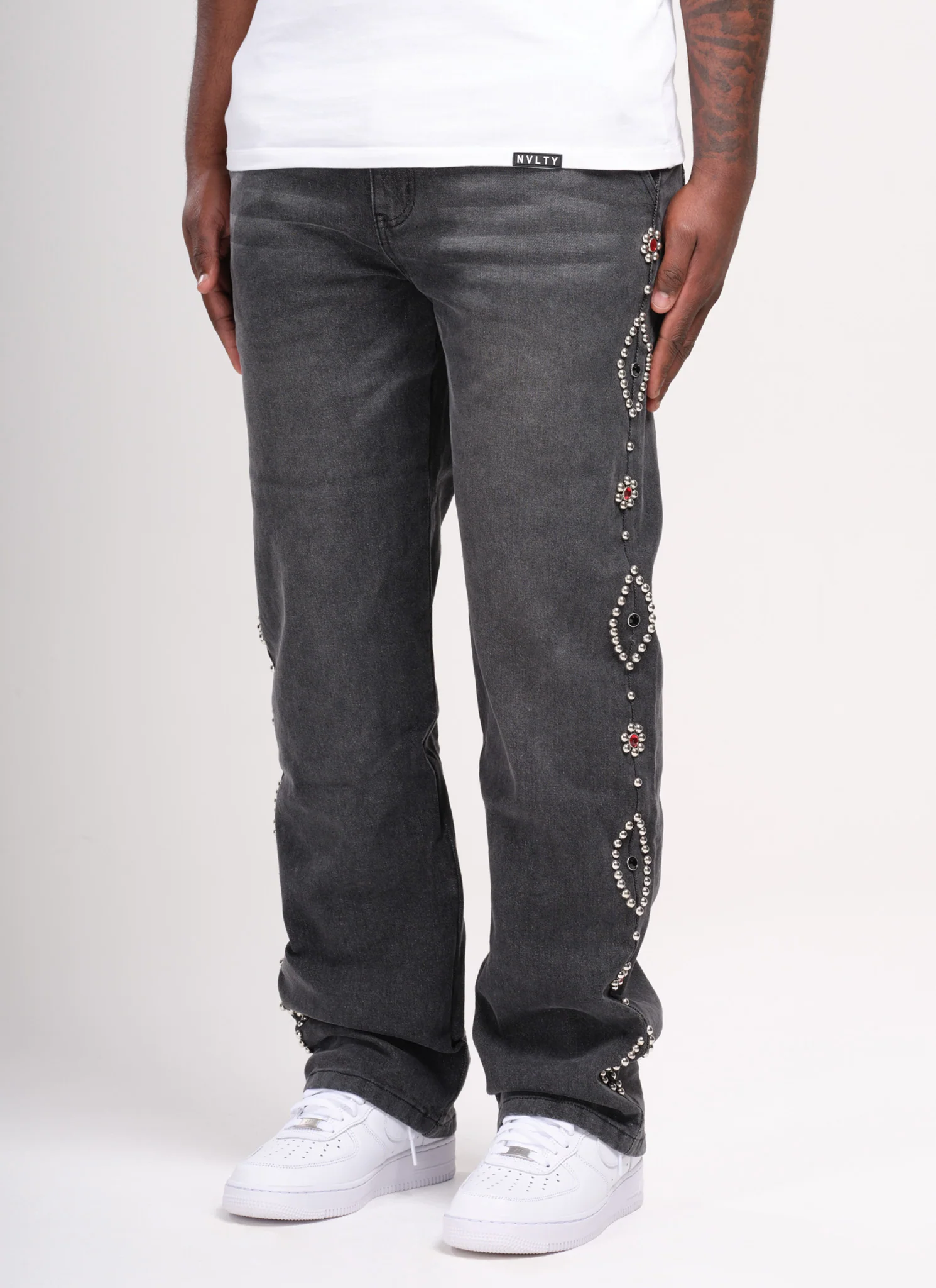 Vintage Studded Jeans - Grey - Image 2