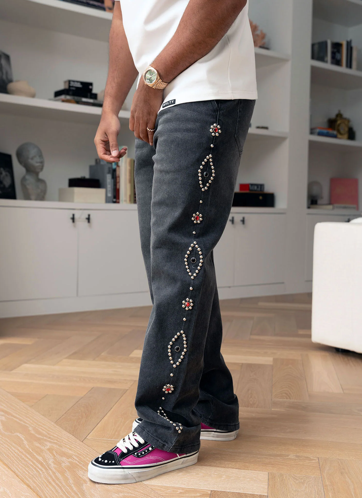 Vintage Studded Jeans - Grey - Image 7