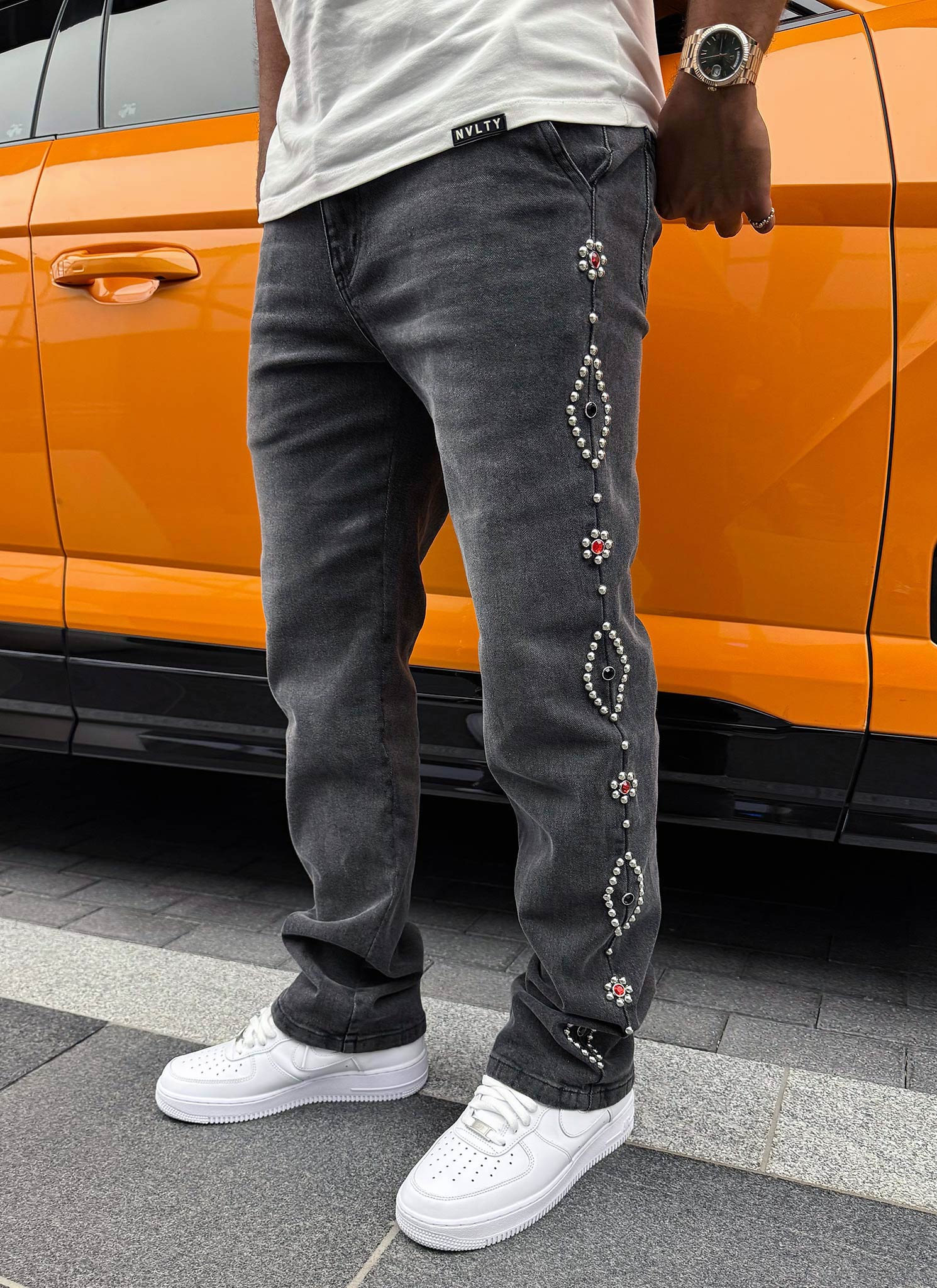 Vintage Studded Jeans - Grey - Image 8