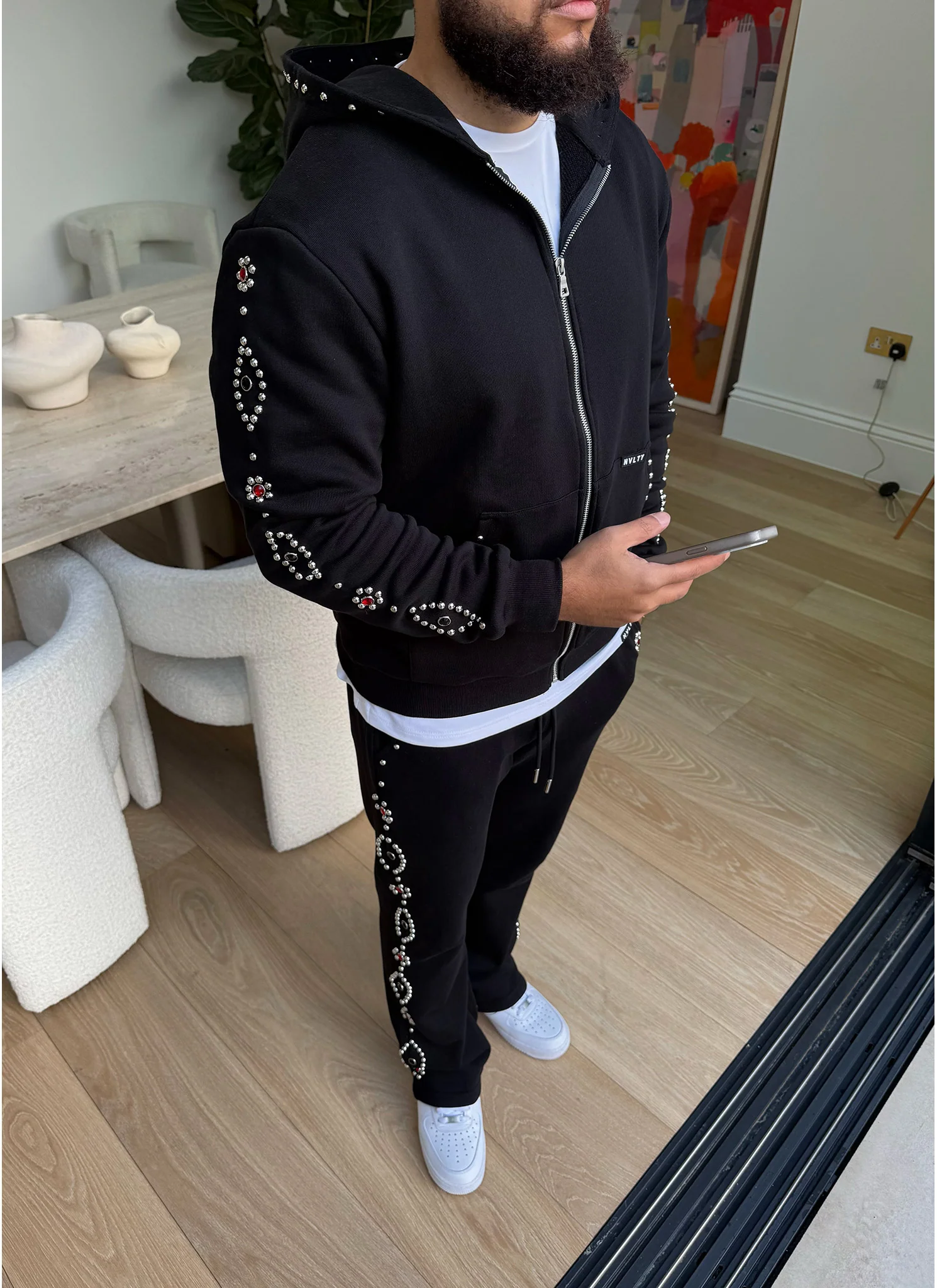 Vintage Studded Zip Hoodie - Black - Image 22