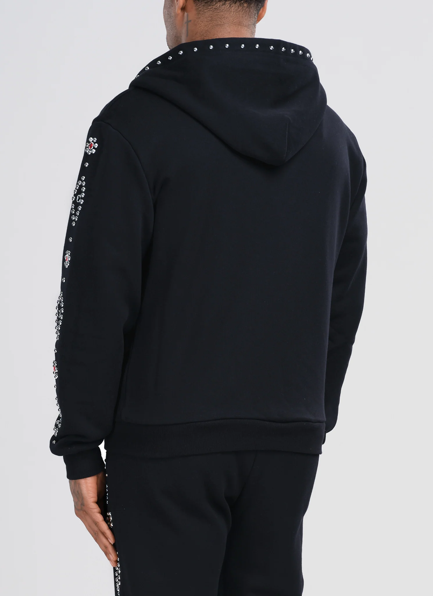 Vintage Studded Zip Hoodie - Black - Image 5