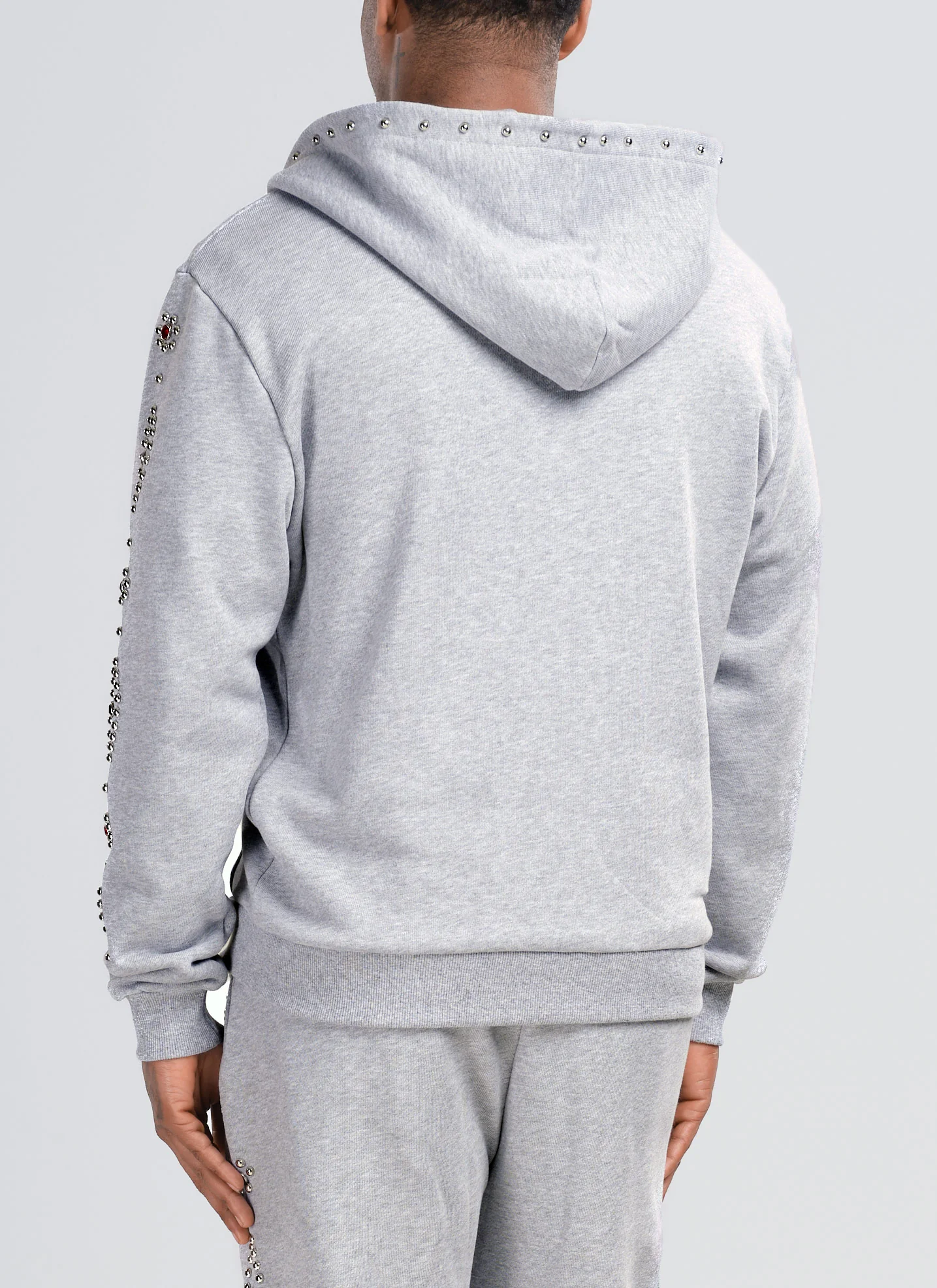 Vintage Studded Zip Hoodie - Grey - Image 5