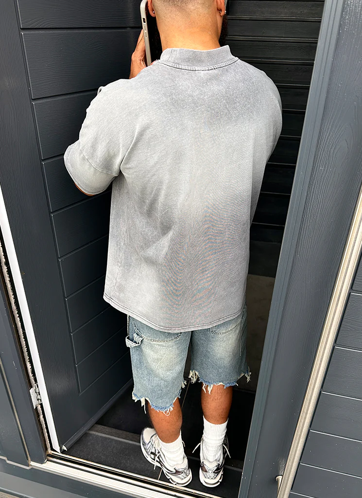 Vintage Sunfaded Drop Shoulder T-Shirt - Grey - Image 6