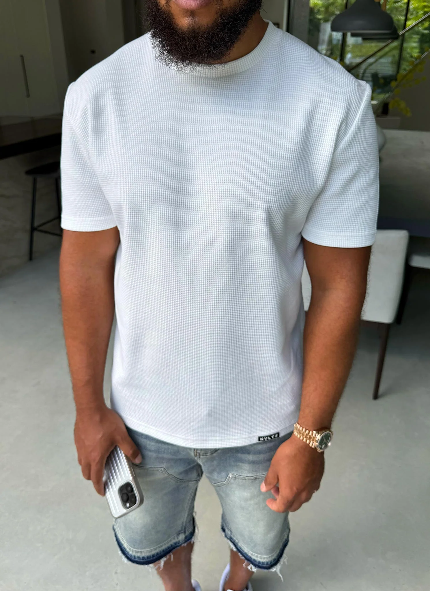 Waffle Fitted T-Shirt - White - Image 3
