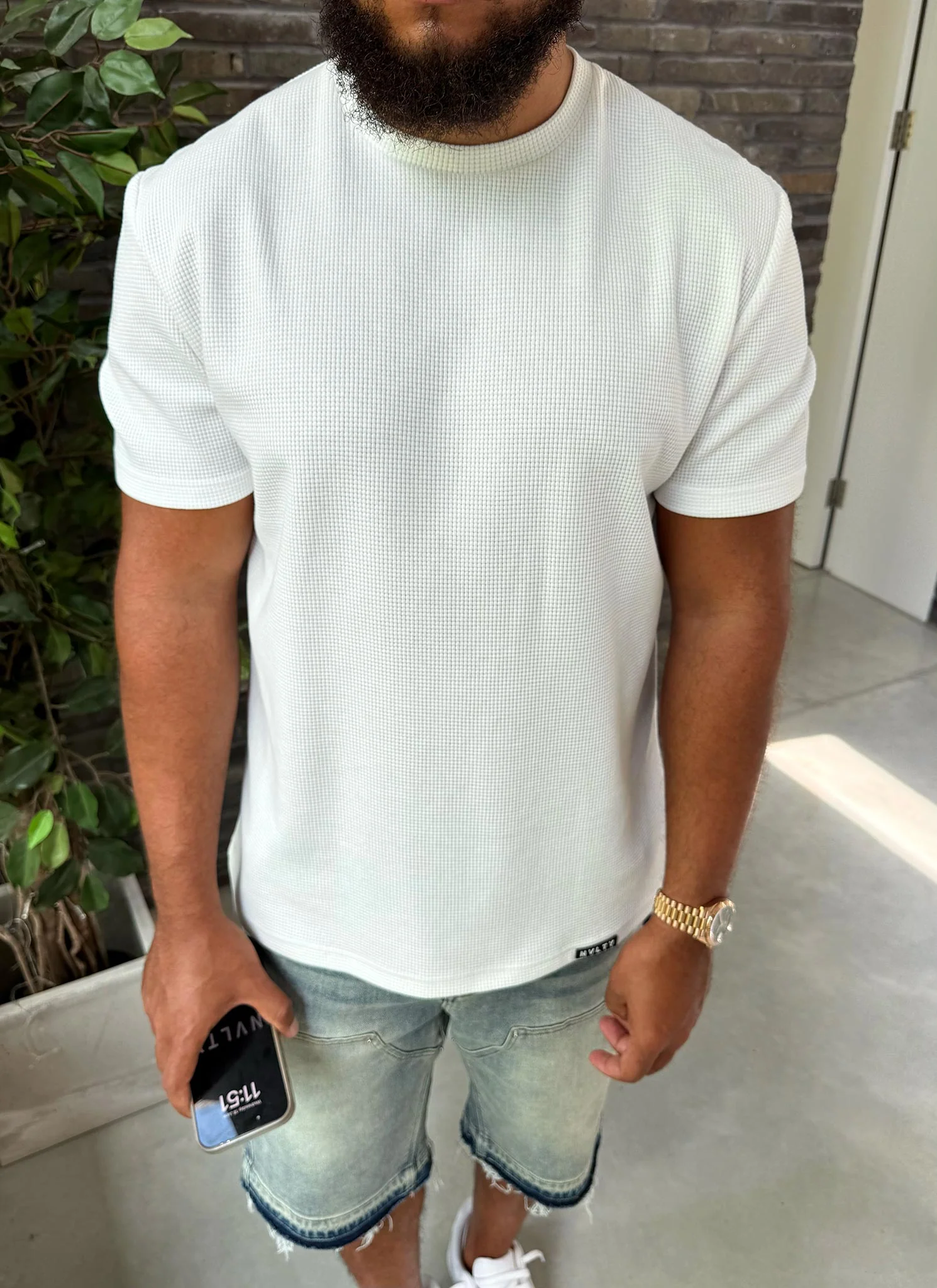 Waffle Fitted T-Shirt - White - Image 4