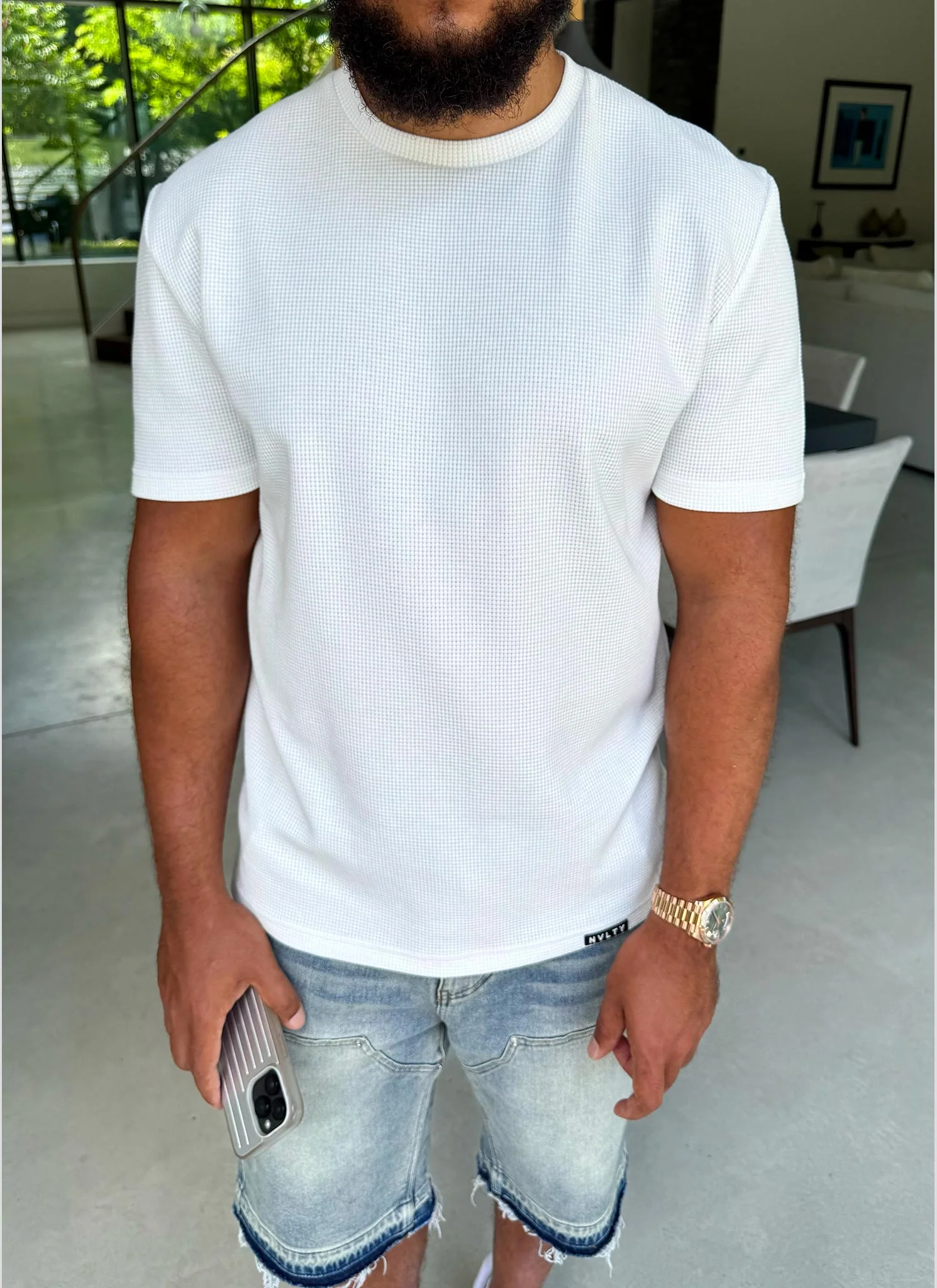 Waffle Fitted T-Shirt - White - Image 5